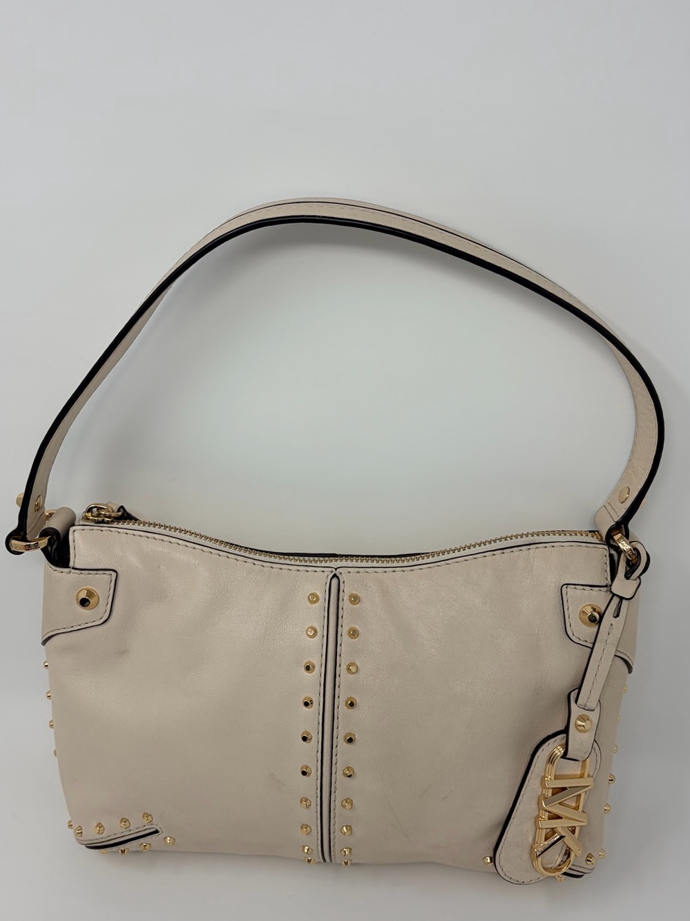 Michael Kors Cream Leather Shoulder Bag with Gold Studs